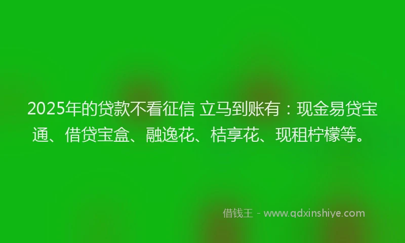2025年的贷款不看征信 立马到账有：现金易贷宝通、借贷宝盒、融逸花、桔享花、现租柠檬等。
