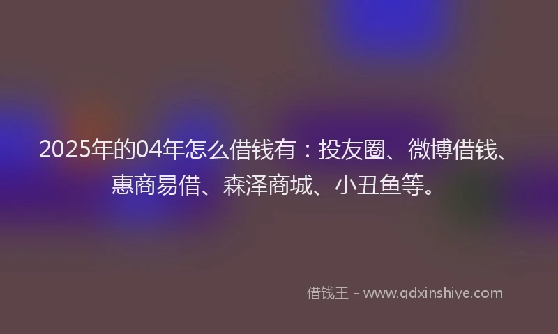 2025年的04年怎么借钱有：投友圈、微博借钱、惠商易借、森泽商城、小丑鱼等。