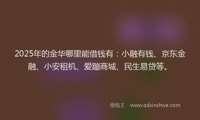 2025年的金华哪里能借钱有：小融有钱、京东金融、小安租机、爱蹦商城、民生易贷等。