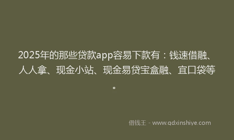 2025年的那些贷款app容易下款有：钱速借融、人人拿、现金小站、现金易贷宝盒融、宜口袋等。