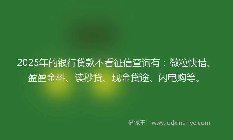 2025年的银行贷款不看征信查询有：微粒快借、盈盈金科、读秒贷、现金贷途、闪电购等。
