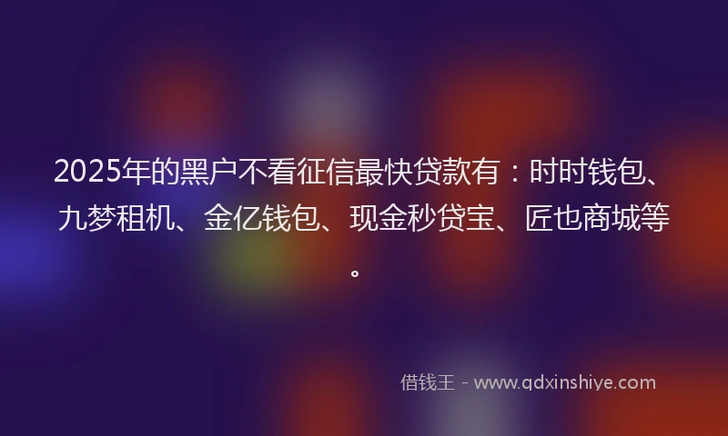 2025年的黑户不看征信最快贷款有：时时钱包、九梦租机、金亿钱包、现金秒贷宝、匠也商城等。