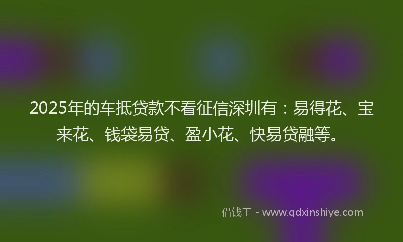 2025年的车抵贷款不看征信深圳有：易得花、宝来花、钱袋易贷、盈小花、快易贷融等。