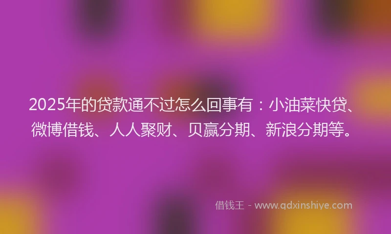 2025年的贷款通不过怎么回事有：小油菜快贷、微博借钱、人人聚财、贝赢分期、新浪分期等。