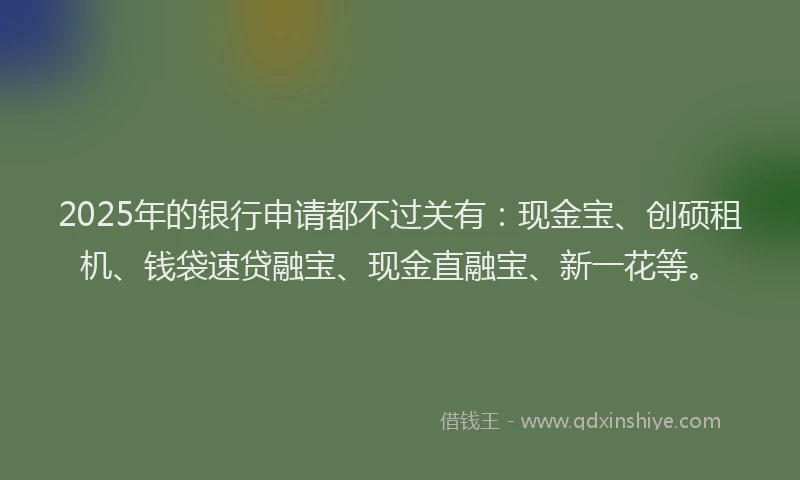 2025年的银行申请都不过关有：现金宝、创硕租机、钱袋速贷融宝、现金直融宝、新一花等。