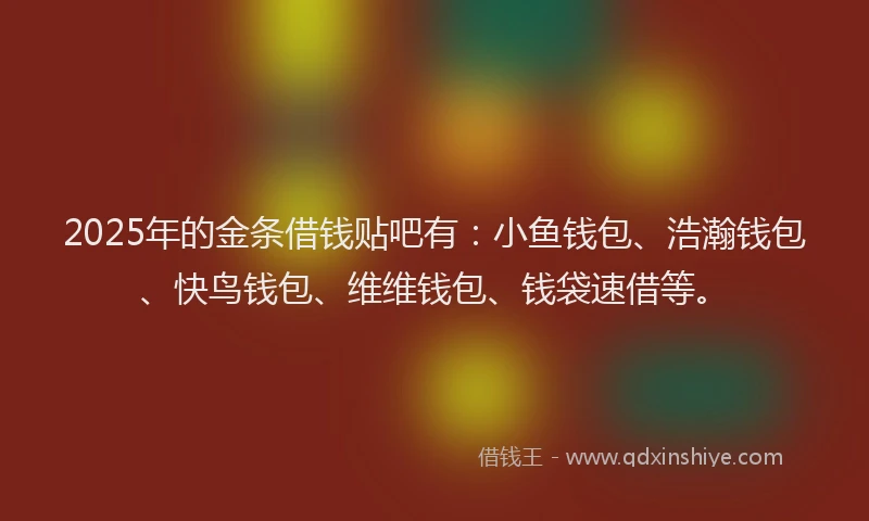 2025年的金条借钱贴吧有：小鱼钱包、浩瀚钱包、快鸟钱包、维维钱包、钱袋速借等。