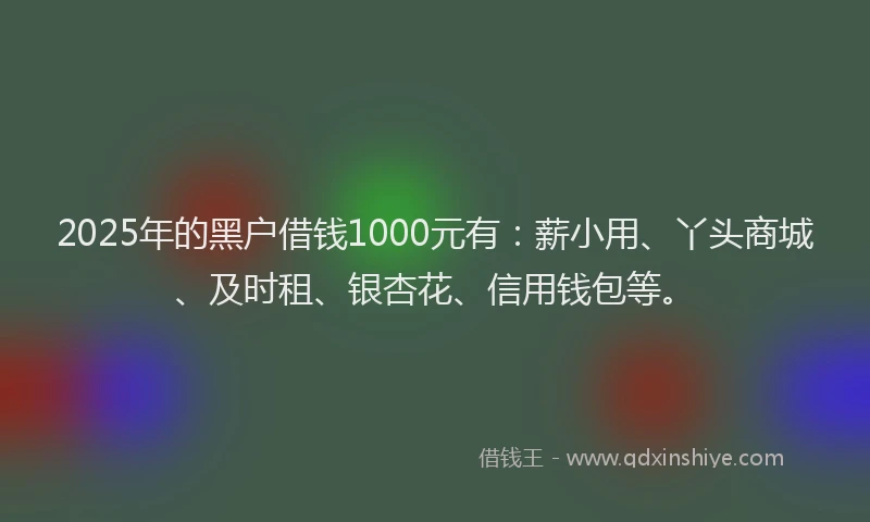 2025年的黑户借钱1000元有：薪小用、丫头商城、及时租、银杏花、信用钱包等。