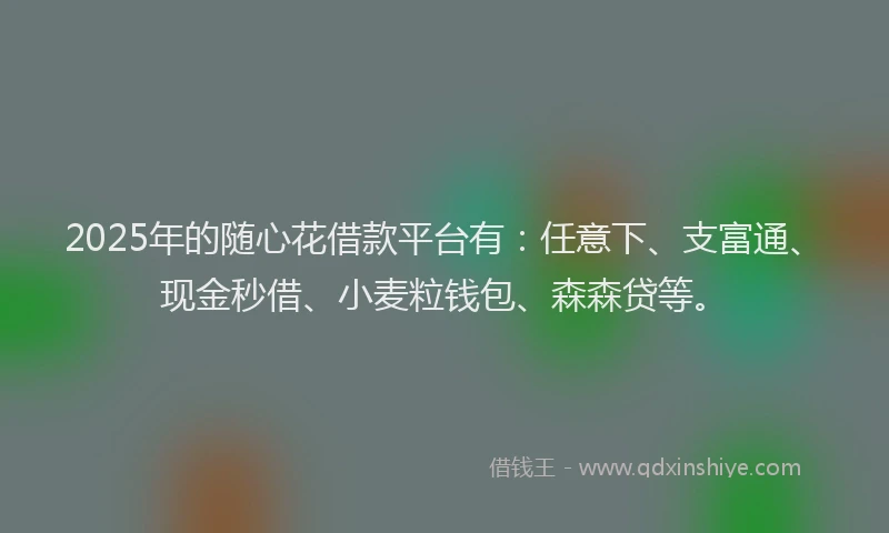 2025年的随心花借款平台有：任意下、支富通、现金秒借、小麦粒钱包、森森贷等。