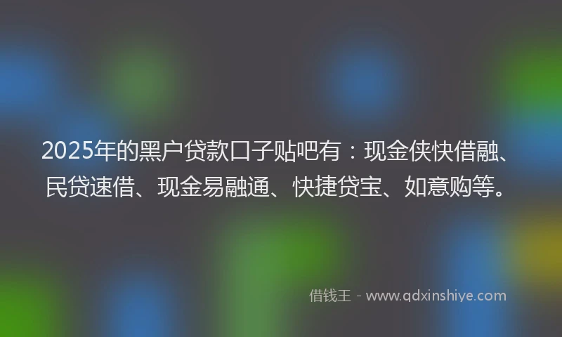 2025年的黑户贷款口子贴吧有：现金侠快借融、民贷速借、现金易融通、快捷贷宝、如意购等。