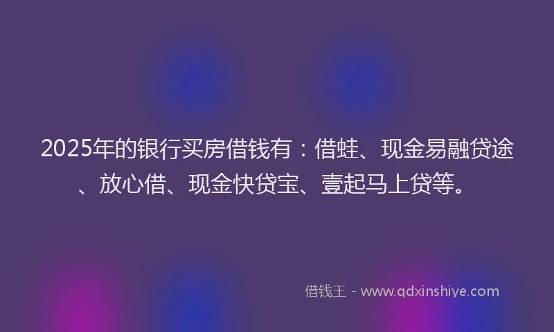 2025年的银行买房借钱有：借蛙、现金易融贷途、放心借、现金快贷宝、壹起马上贷等。