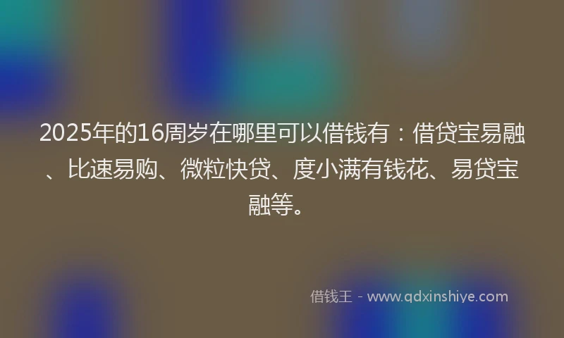 2025年的16周岁在哪里可以借钱有：借贷宝易融、比速易购、微粒快贷、度小满有钱花、易贷宝融等。