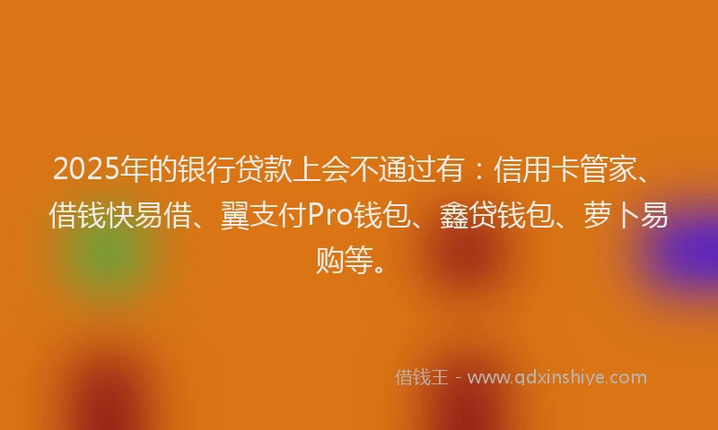 2025年的银行贷款上会不通过有：信用卡管家、借钱快易借、翼支付Pro钱包、鑫贷钱包、萝卜易购等。