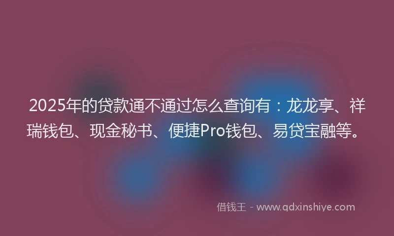 2025年的贷款通不通过怎么查询有：龙龙享、祥瑞钱包、现金秘书、便捷Pro钱包、易贷宝融等。