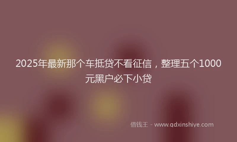 2025年最新那个车抵贷不看征信，整理五个1000元黑户必下小贷