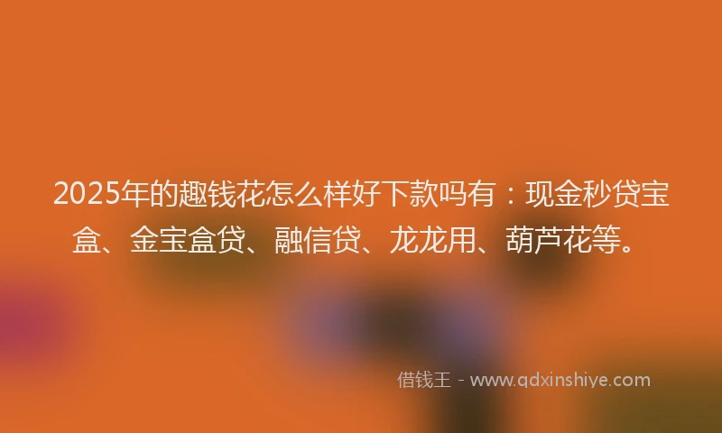 2025年的趣钱花怎么样好下款吗有：现金秒贷宝盒、金宝盒贷、融信贷、龙龙用、葫芦花等。