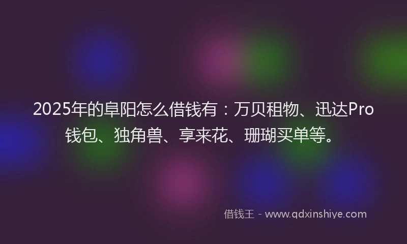 2025年的阜阳怎么借钱有：万贝租物、迅达Pro钱包、独角兽、享来花、珊瑚买单等。