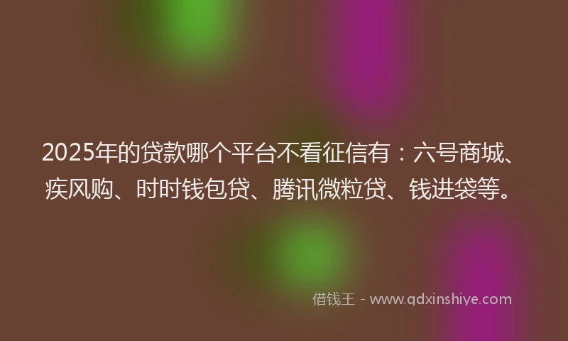 2025年的贷款哪个平台不看征信有：六号商城、疾风购、时时钱包贷、腾讯微粒贷、钱进袋等。