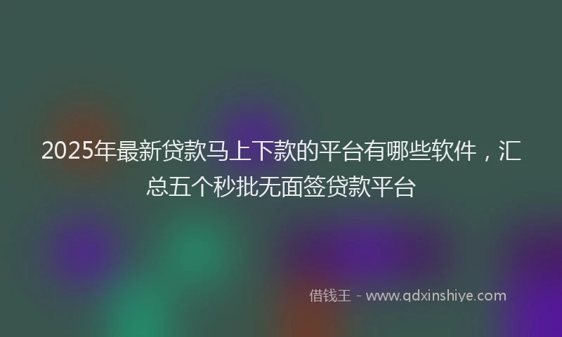 2025年最新贷款马上下款的平台有哪些软件，汇总五个秒批无面签贷款平台