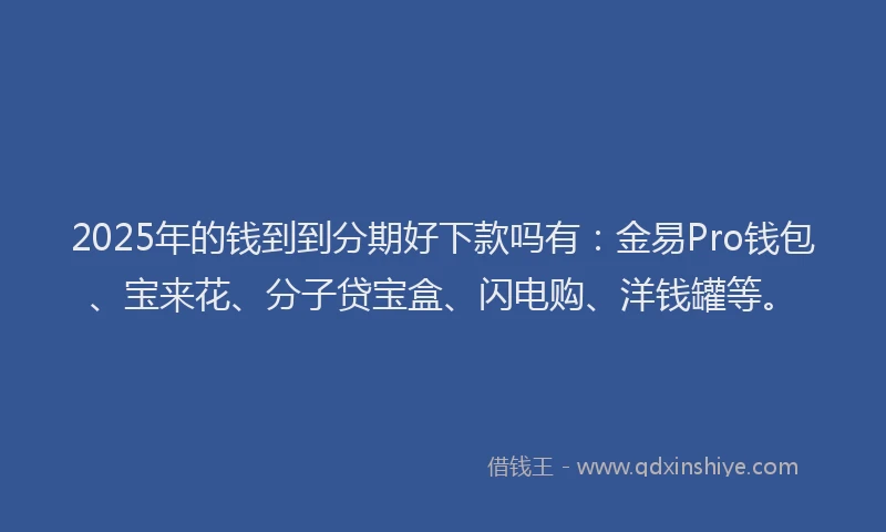 2025年的钱到到分期好下款吗有：金易Pro钱包、宝来花、分子贷宝盒、闪电购、洋钱罐等。