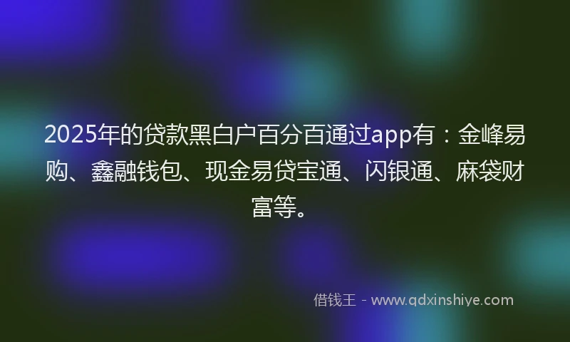 2025年的贷款黑白户百分百通过app有：金峰易购、鑫融钱包、现金易贷宝通、闪银通、麻袋财富等。