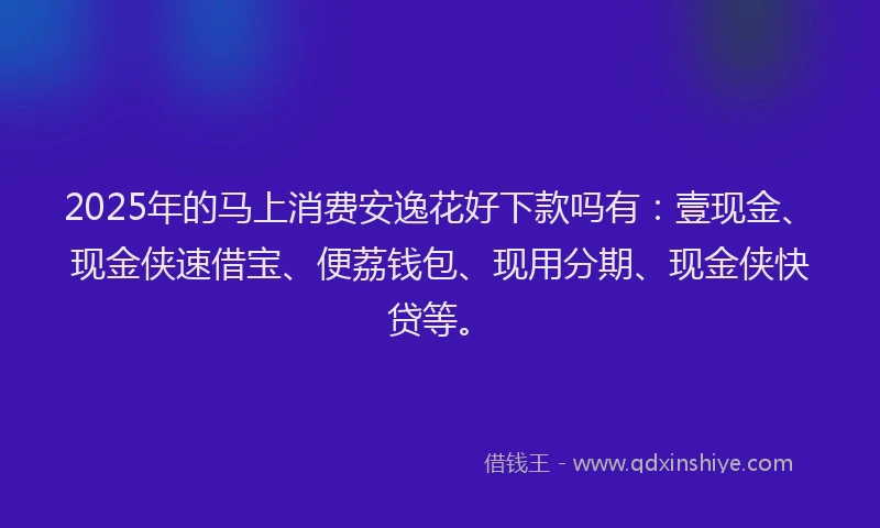 2025年的马上消费安逸花好下款吗有：壹现金、现金侠速借宝、便荔钱包、现用分期、现金侠快贷等。