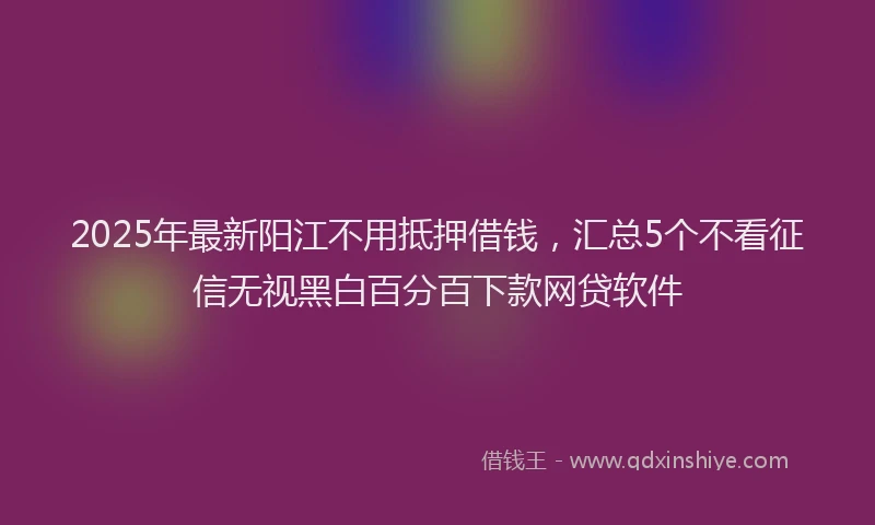2025年最新阳江不用抵押借钱，汇总5个不看征信无视黑白百分百下款网贷软件