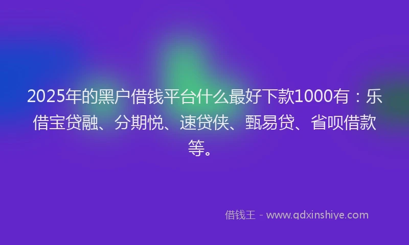 2025年的黑户借钱平台什么最好下款1000有：乐借宝贷融、分期悦、速贷侠、甄易贷、省呗借款等。