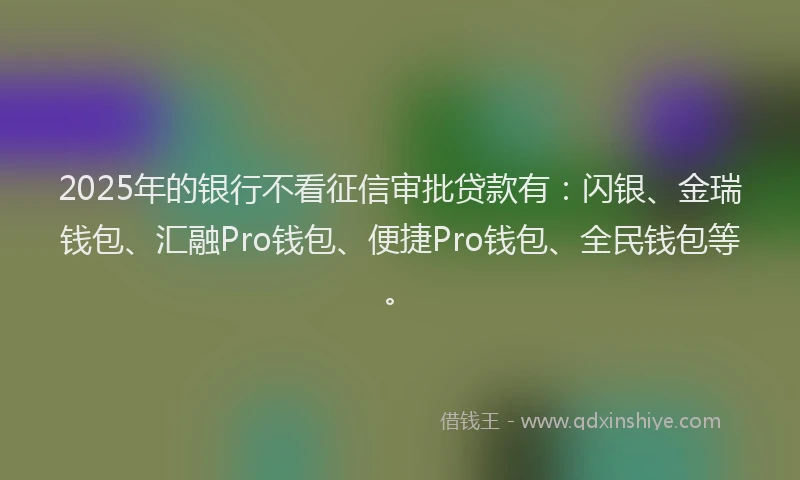 2025年的银行不看征信审批贷款有：闪银、金瑞钱包、汇融Pro钱包、便捷Pro钱包、全民钱包等。