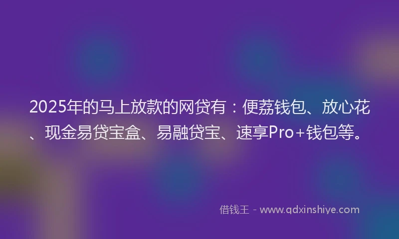 2025年的马上放款的网贷有：便荔钱包、放心花、现金易贷宝盒、易融贷宝、速享Pro+钱包等。