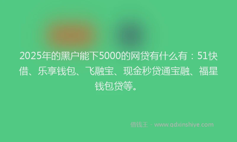 2025年的黑户能下5000的网贷有什么有：51快借、乐享钱包、飞融宝、现金秒贷通宝融、福星钱包贷等。