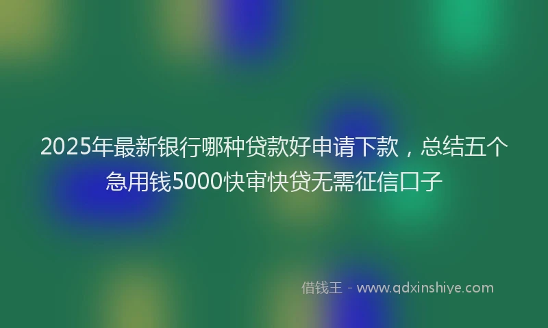 2025年最新银行哪种贷款好申请下款，总结五个急用钱5000快审快贷无需征信口子