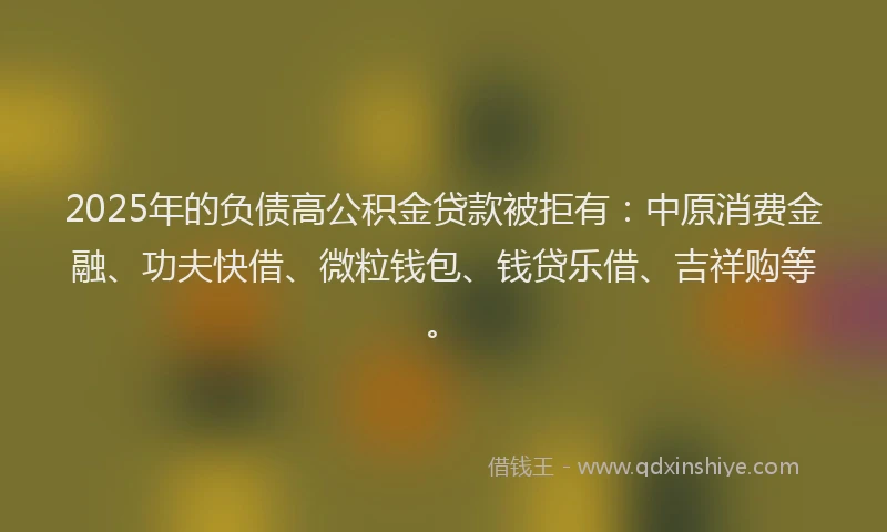 2025年的负债高公积金贷款被拒有：中原消费金融、功夫快借、微粒钱包、钱贷乐借、吉祥购等。