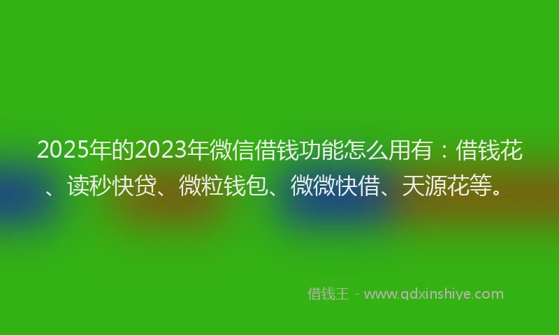 2025年的2023年微信借钱功能怎么用有：借钱花、读秒快贷、微粒钱包、微微快借、天源花等。