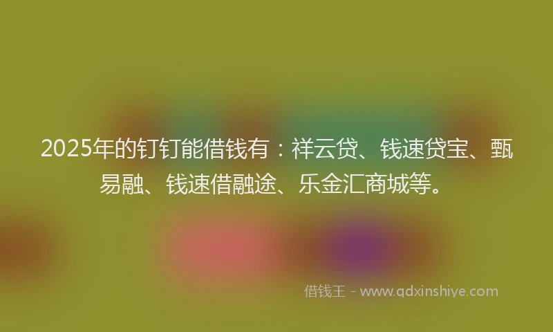2025年的钉钉能借钱有：祥云贷、钱速贷宝、甄易融、钱速借融途、乐金汇商城等。