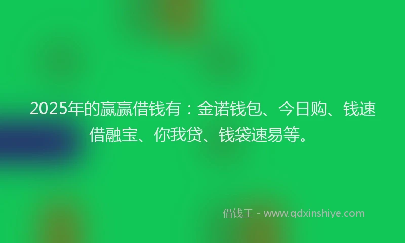 2025年的赢赢借钱有：金诺钱包、今日购、钱速借融宝、你我贷、钱袋速易等。