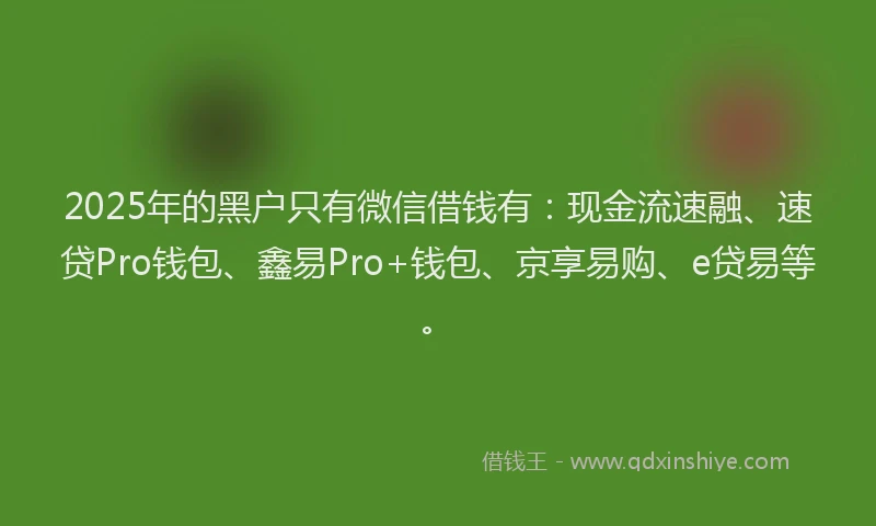 2025年的黑户只有微信借钱有：现金流速融、速贷Pro钱包、鑫易Pro+钱包、京享易购、e贷易等。