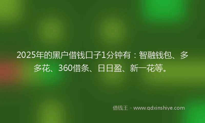 2025年的黑户借钱口子1分钟有：智融钱包、多多花、360借条、日日盈、新一花等。