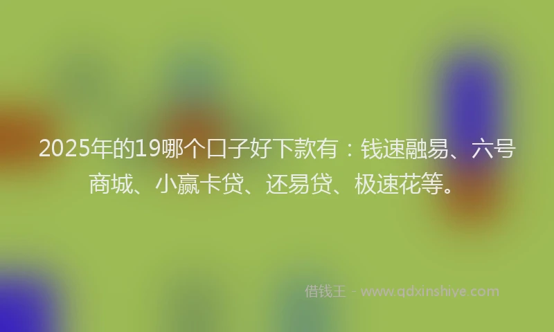 2025年的19哪个口子好下款有：钱速融易、六号商城、小赢卡贷、还易贷、极速花等。