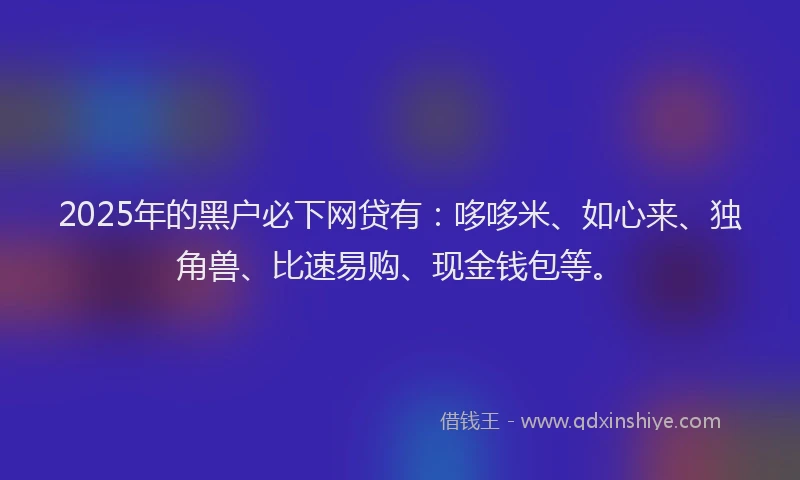 2025年的黑户必下网贷有：哆哆米、如心来、独角兽、比速易购、现金钱包等。