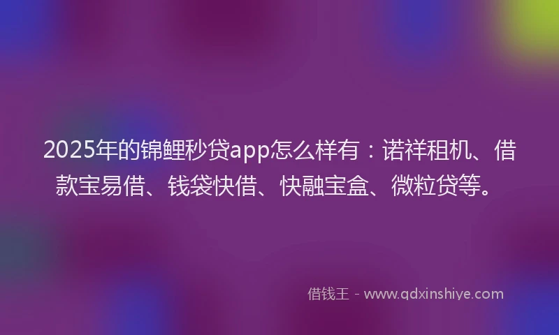 2025年的锦鲤秒贷app怎么样有：诺祥租机、借款宝易借、钱袋快借、快融宝盒、微粒贷等。
