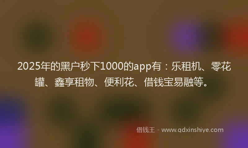 2025年的黑户秒下1000的app有：乐租机、零花罐、鑫享租物、便利花、借钱宝易融等。