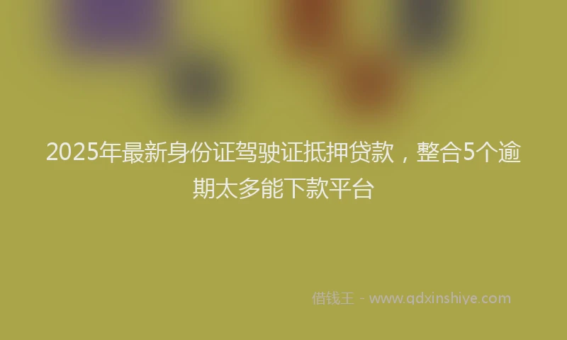 2025年最新身份证驾驶证抵押贷款，整合5个逾期太多能下款平台