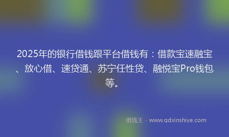 2025年的银行借钱跟平台借钱有：借款宝速融宝、放心借、速贷通、苏宁任性贷、融悦宝Pro钱包等。