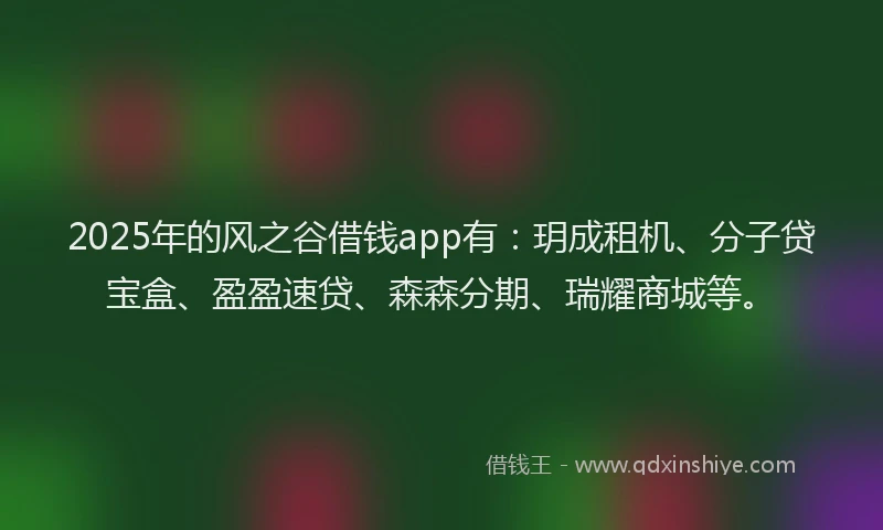 2025年的风之谷借钱app有：玥成租机、分子贷宝盒、盈盈速贷、森森分期、瑞耀商城等。