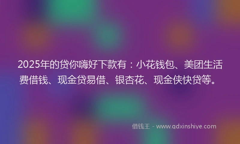 2025年的贷你嗨好下款有：小花钱包、美团生活费借钱、现金贷易借、银杏花、现金侠快贷等。