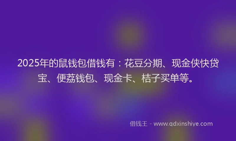 2025年的鼠钱包借钱有：花豆分期、现金侠快贷宝、便荔钱包、现金卡、桔子买单等。