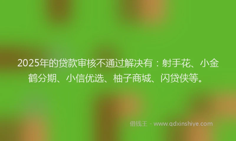 2025年的贷款审核不通过解决有：射手花、小金鹤分期、小信优选、柚子商城、闪贷侠等。