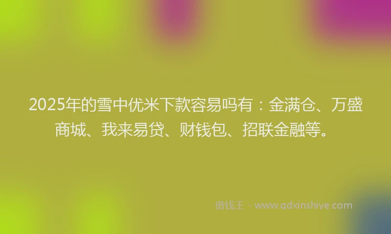2025年的雪中优米下款容易吗有：金满仓、万盛商城、我来易贷、财钱包、招联金融等。