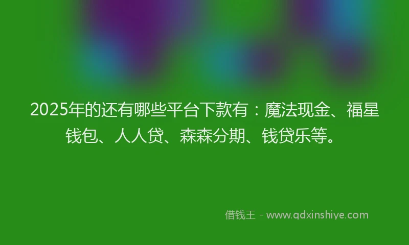 2025年的还有哪些平台下款有：魔法现金、福星钱包、人人贷、森森分期、钱贷乐等。