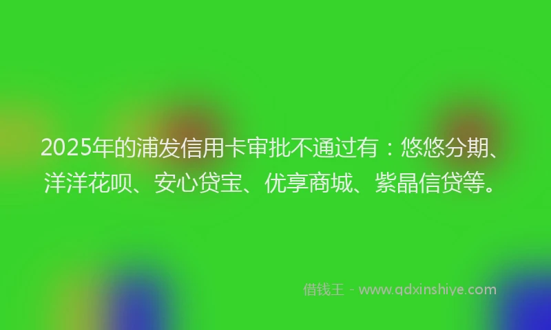 2025年的浦发信用卡审批不通过有：悠悠分期、洋洋花呗、安心贷宝、优享商城、紫晶信贷等。
